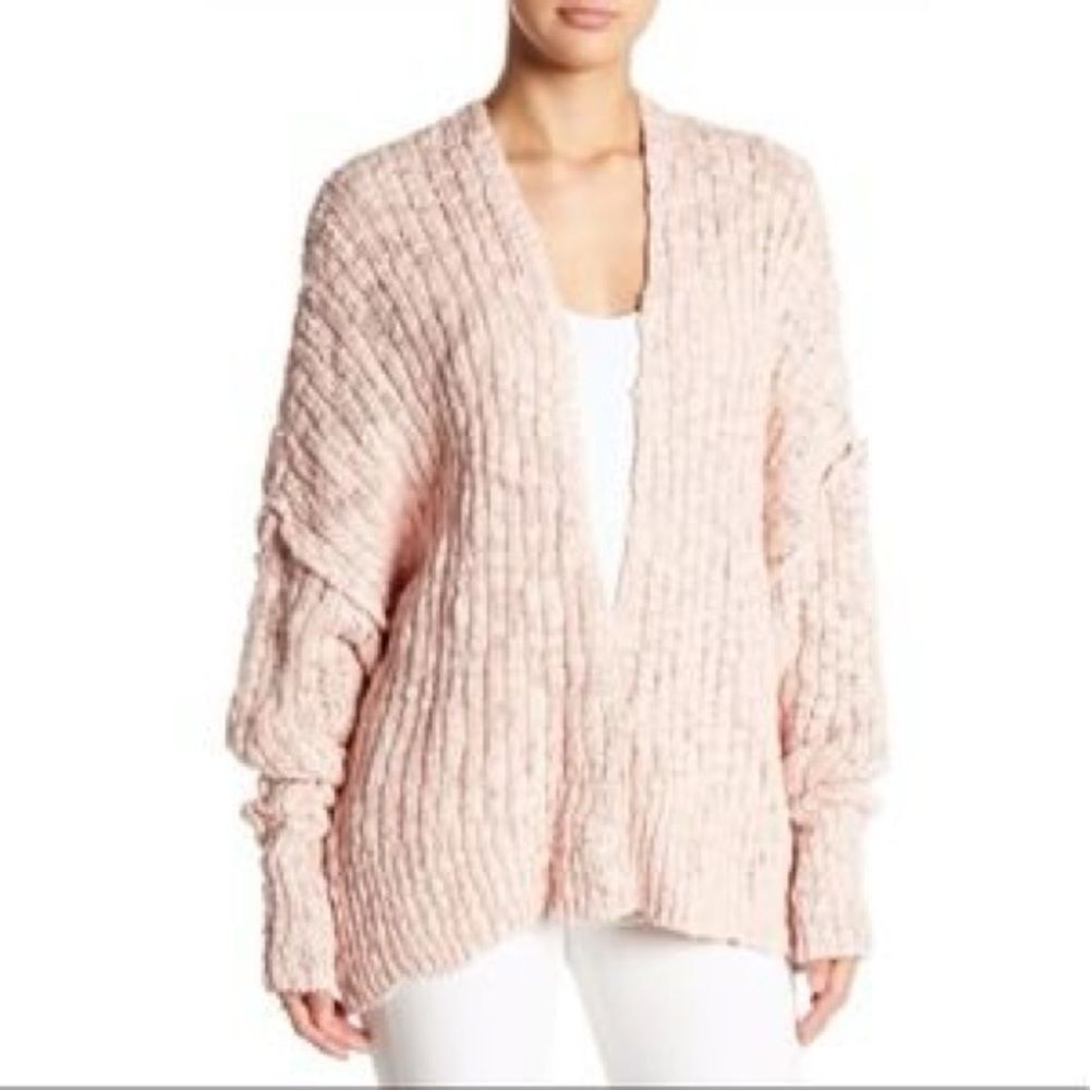 Free People Fun Times Rose Chunky‎ Slub Open Knit Drop Shoulder Cardigan Sweater
